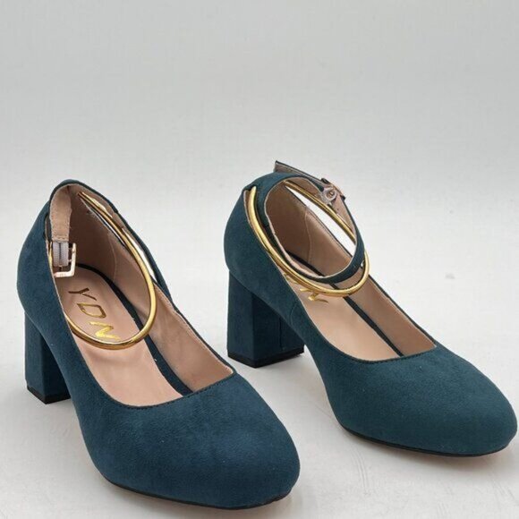 YDN Blue Women Round Toe Chunky Mid Heels Ankle Strap Pumps Dress Party Sexy Lad - Picture 2 of 7